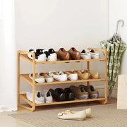 SCAFFALE SCARPIERA A 3 LIVELLI PER 12 SCARPE CON RIPIANI A DOGHE IN BAMB¨, 76X33X50.8 CM, COLORE LEGNO