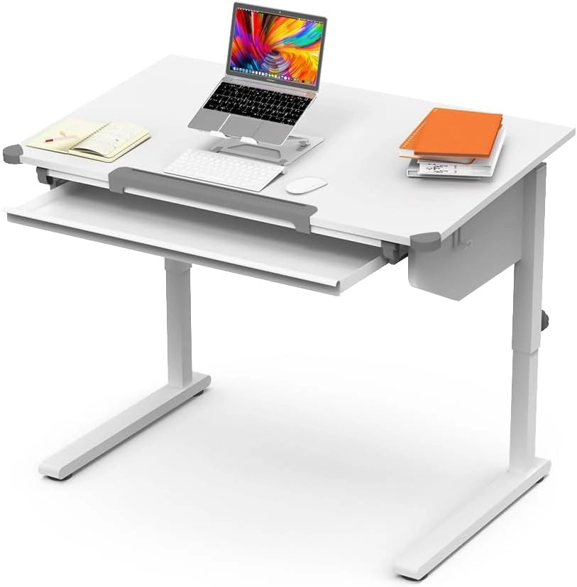 Scrivania per bambini Arc, Bianco, 108 x 68 cm Regolabile in altezza, per un lavoro ergonomico e una posizione di seduta regolabile