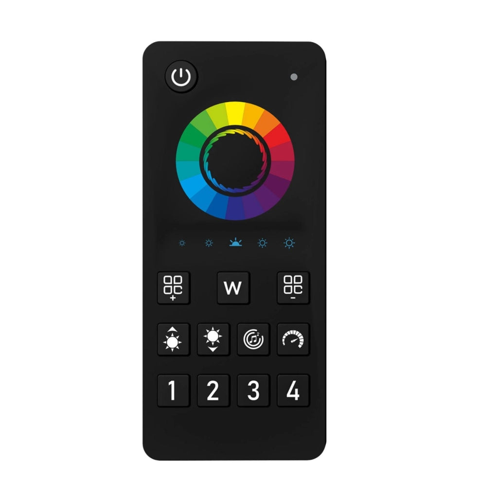 Telecomando RF 2.4G Per Centralina Controller RGBW RF 2.4G   3V Con Pile AAA (Escluso)  4 Canali RGBW CLC104W Nero