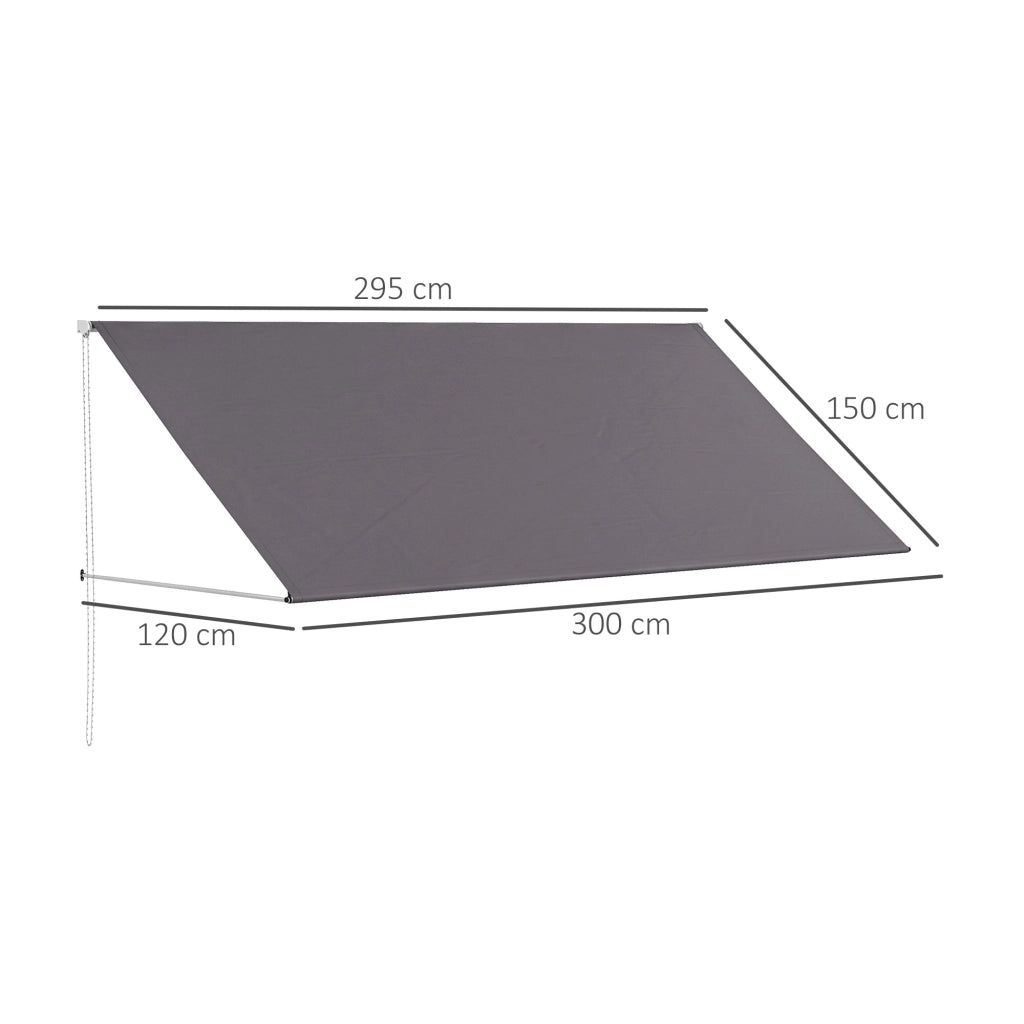 Tenda da sole retrattile a scomparsa ¨C zephmum ¨C 300x120 cm grigio scuro alluminio poliestere