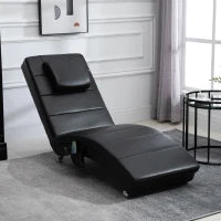 Poltrona Relax con Funzione Massaggio, Schienale Alto, Cuscino Incluso, Ecopelle, Metallo, Schiuma, 58 x 163 x 87 cm, Nero
