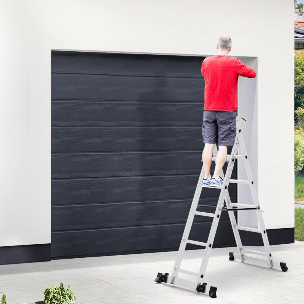 Ponteggio a scala multiuso in alluminio con piattaforma modulare su ruote, altezza 165 cm