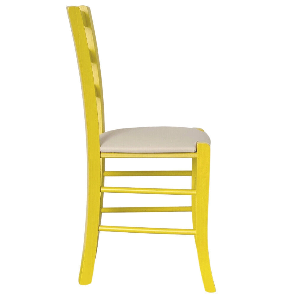 Sedie sala da pranzo Venezia legno gialle con seduta in similpelle beige
