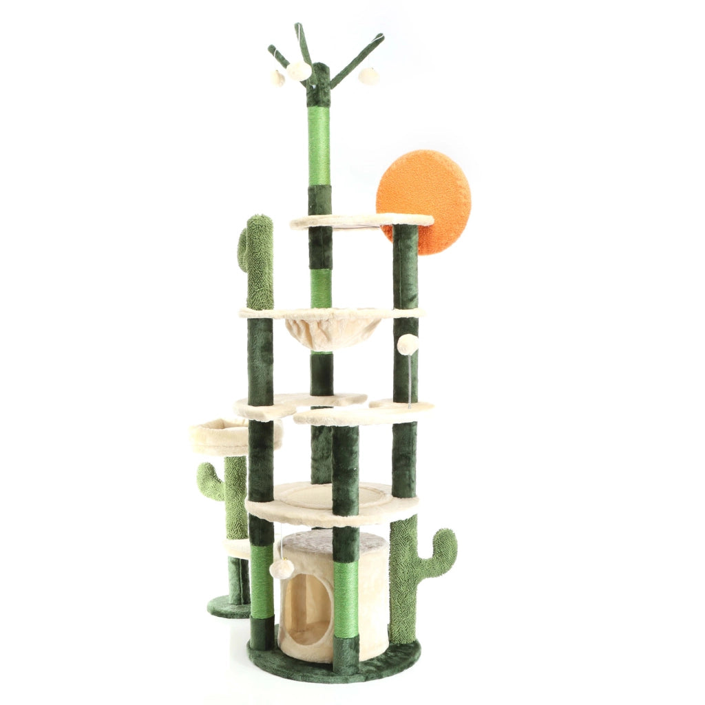 Fudajo Albero tiragraffi per gatti verde cactus 172 cm con casetta amaca e palline