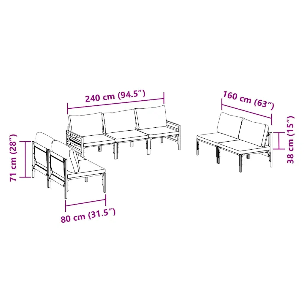 Set Divano da Giardino con cuscino 7 pcs Nero Acciaio 3378980