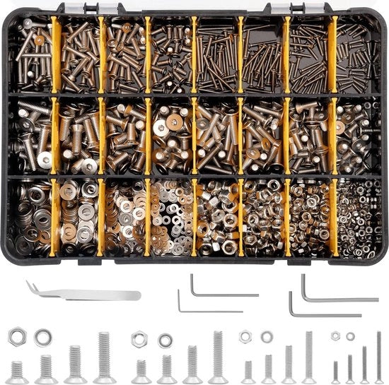 Set di viti con set di chiave a 6 facce - viti a testa piatta in acciaio inossidabile M2 M3 M4 e M5 - scatola di conservazione - set di viti, bulloni e rivetti per DIY e riparazione di macchinari