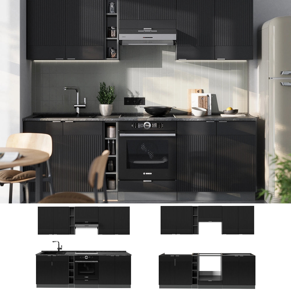 Cucina componibile Fame-Line Nero rigato/Antracite 235 cm, PL Rovere Vicco