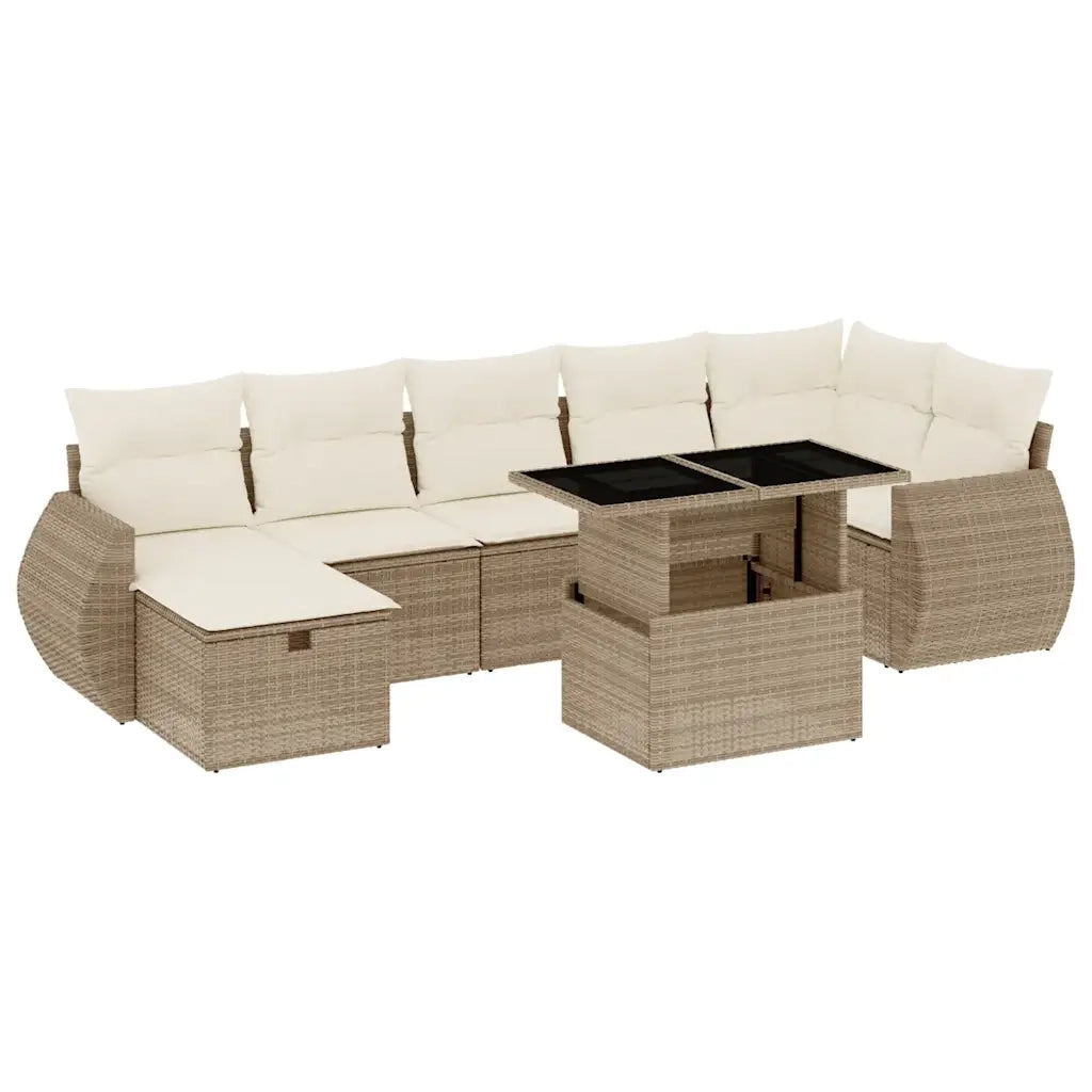 Set Divano da Giardino 8 pz con Cuscini Beige in Polyrattan 3275148