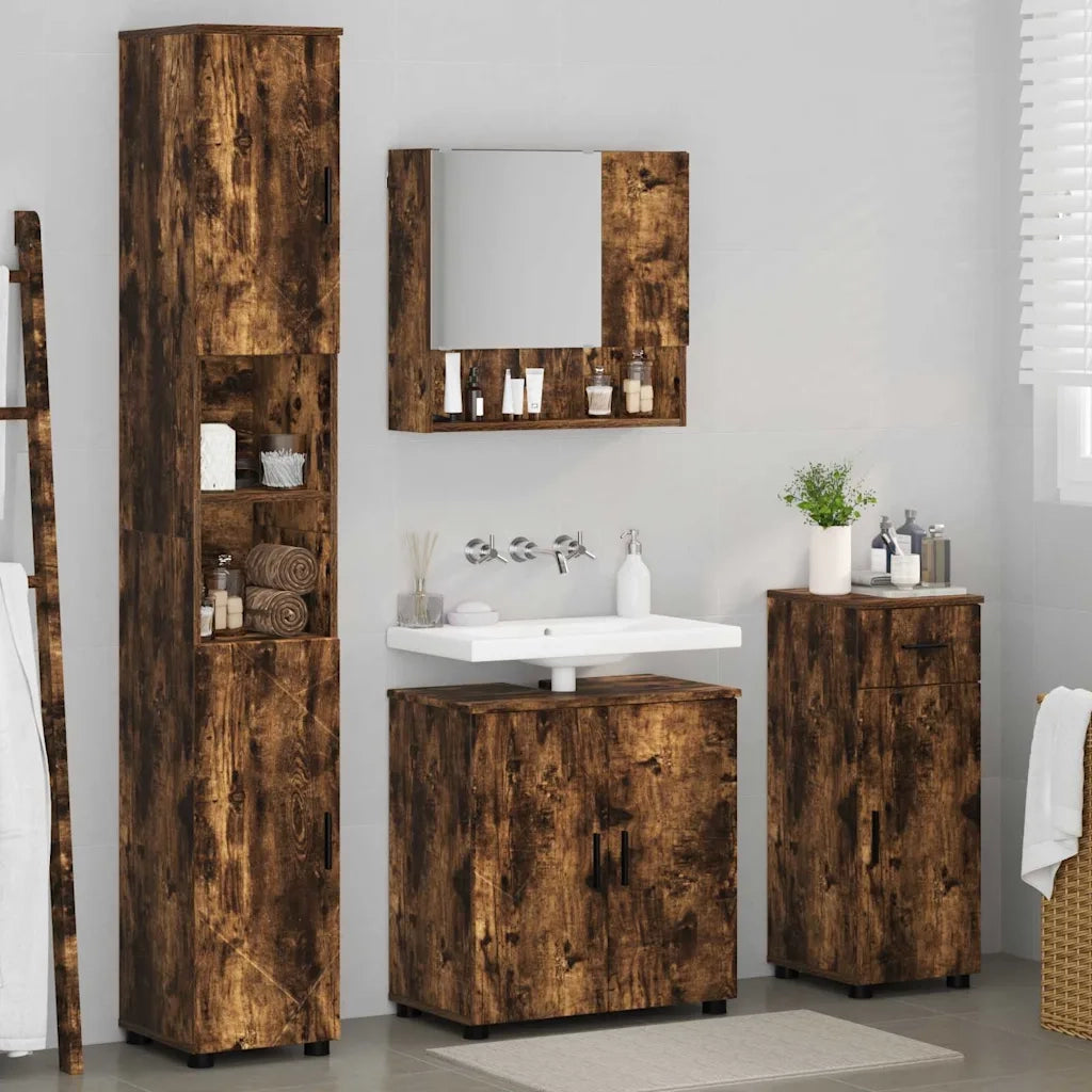 Set di mobili per il bagno con cassetto 4 pcs Rovere fumé 3392978