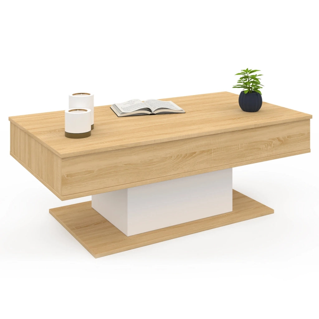 IDMarket - Tavolino rettangolare alzabile EDEN in legno e bianco
