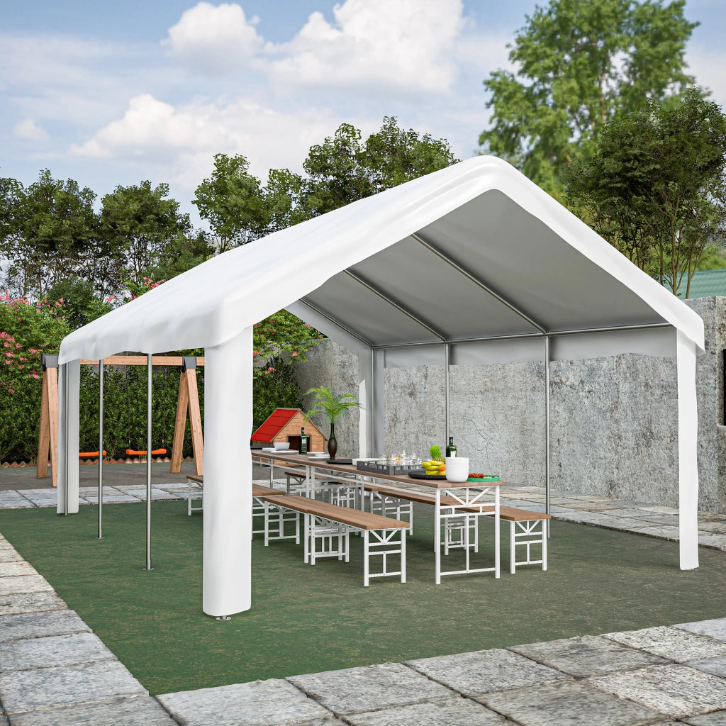 Garage con tenda per car 4x6m – Con porte a rulli separate anteriori e posteriori per l'accesso da entrambi i lati costruzione rinforzata e resistente alle intemperie – Tetto e pareti laterali rimovibili