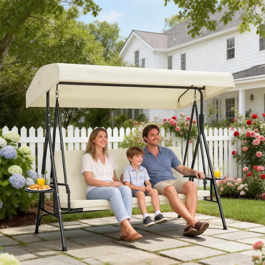 Amaca da giardino 3 posti con tetto regolabile ¨C zephmum ¨C Grigio, poliestere, 240x140x180 cm