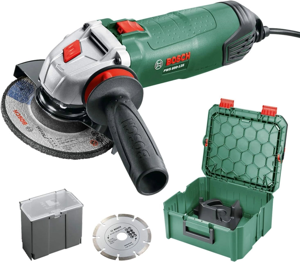 Bosch Smerigliatrice angolare PWS 850-125, 850 W, diametro disco: 125 mm, in SystemBox, taglia M