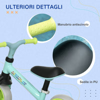 Bicicletta Pedagogica per Bambini Senza Pedali 66,5x34x47 cm in Acciaio PP PU e TPR Turchese