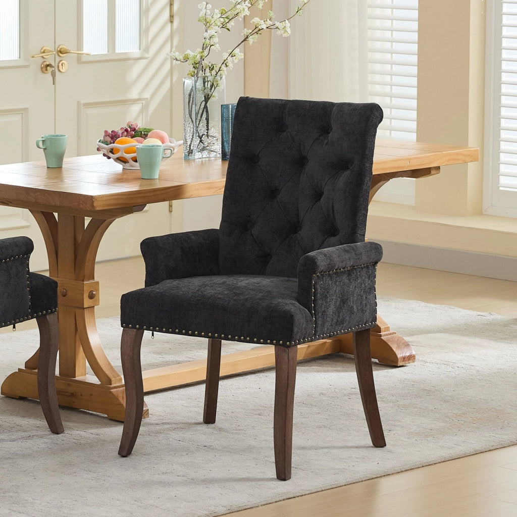 Sedia da Pranzo Imbottita in Tessuto Chenille ¨C Xylo ¨C Gambe in Legno Massello, Grigio Scuro