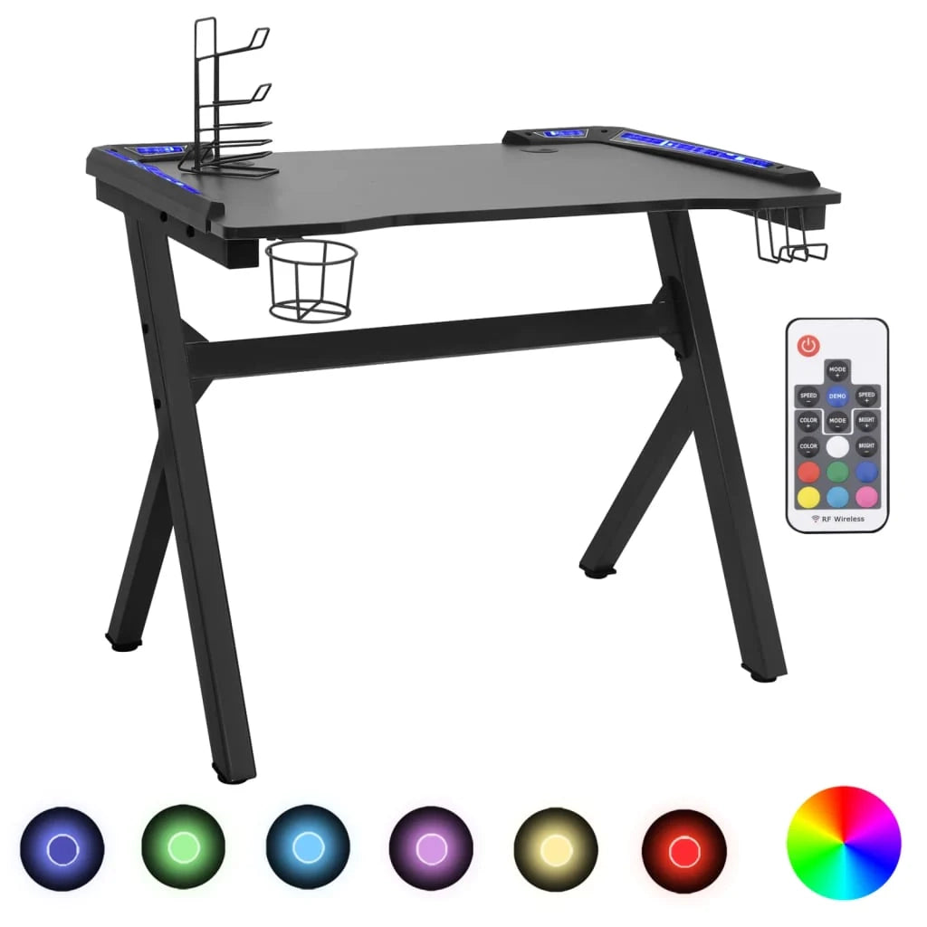 Scrivania LED a Y postazione di lavoro mobile per computer studio scrivania da gioco 110 x 60 x 75 cm nero 02_0023776