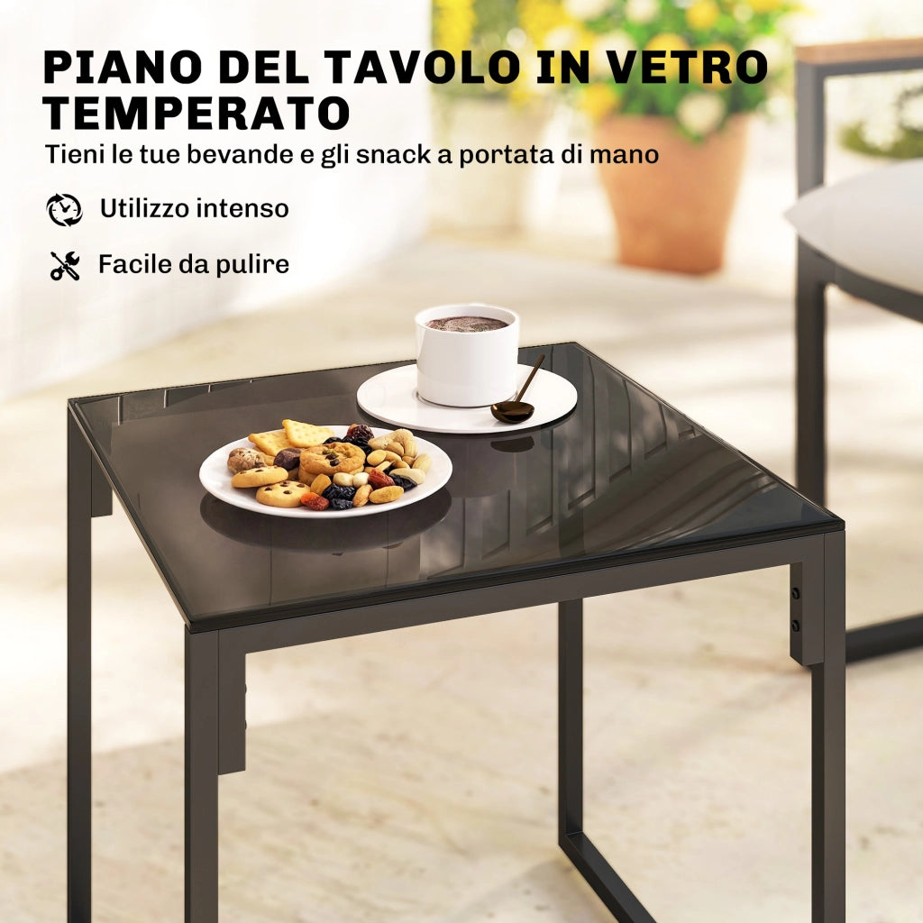 Set Tavolo e Sedie da Esterno per 3 Persone con Cuscini Spessi in Metallo Grigio