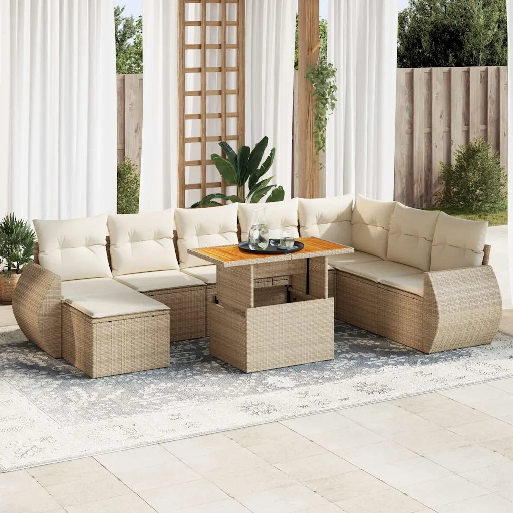 Set Divano da Giardino 9 pz con Cuscini Beige in Polyrattan 3327299