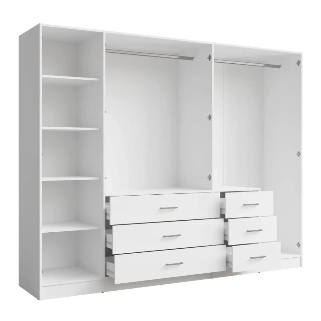 Armadio KALISTA 250 cm bianco con specchi e 6 cassetti