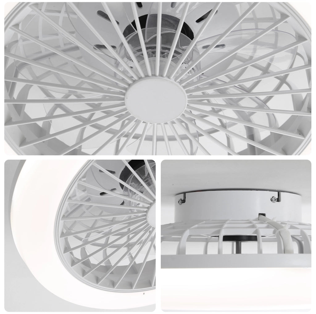 Ventilatore da soffitto senza pale 46 cm con luce a 3 colori e telecomando, motore DC reversibile, bianco