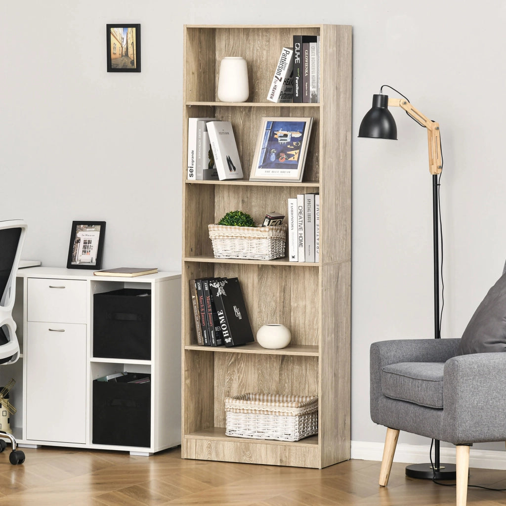 Libreria 5 Livelli con Ripiani Ajustables ¨C zephmum ¨C 63x29,5x176 cm Legno Naturale