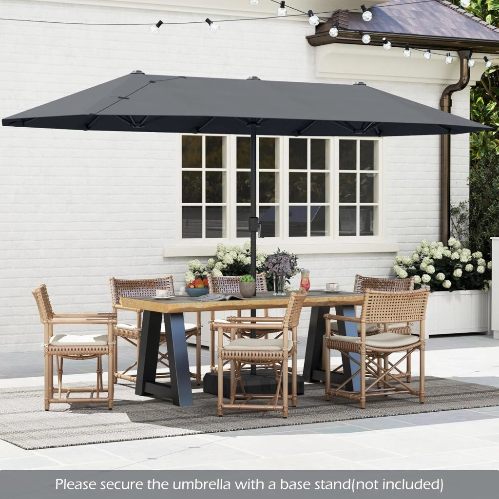 Ombrellone da giardino 4 x 2 m, ombrellone doppio con 12 aste e manovella, parasole rettangolare con protezione solare, per balcone, terrazza, piscina, senza base