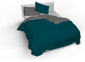 Copripiumino Singolo con Sacco e Federe Doubleface Verde Petrolio/Fumo