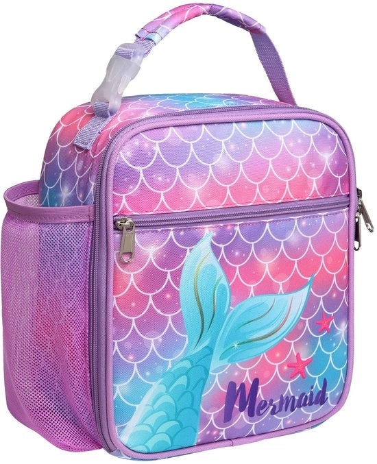 Borsa Isolante per Picnic per Bambini - Grande Borsa per Picnic con Contenitore per Flaconi, Lattina Ermetica, Borsa per Picnic Impermeabile per Picnic, Scuola, Torta di Sirenetta Blu