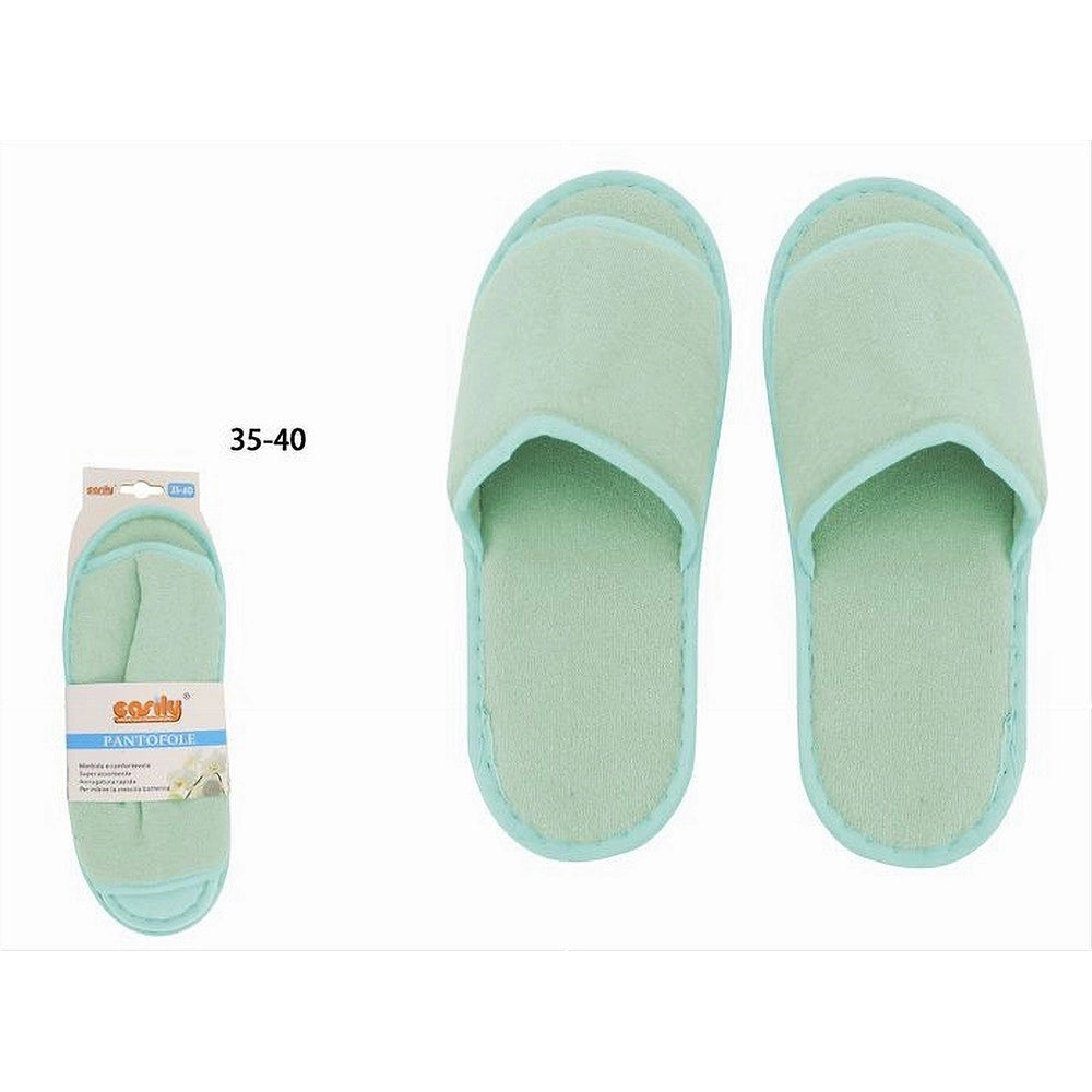 Trade Shop - Coppia Pantofole Ciabatte Bagno In Tessuto Verde Taglia 35-40 Stanza Hotel 79674 -