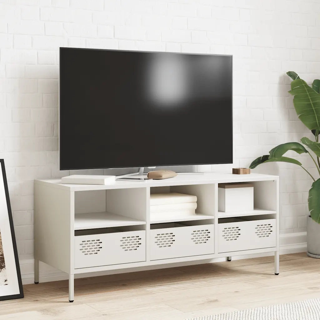 Mobile TV-Credenza TV-Console TV Bianco 101,5x39x43,5 cm in Acciaio Laminato a Freddo 140446
