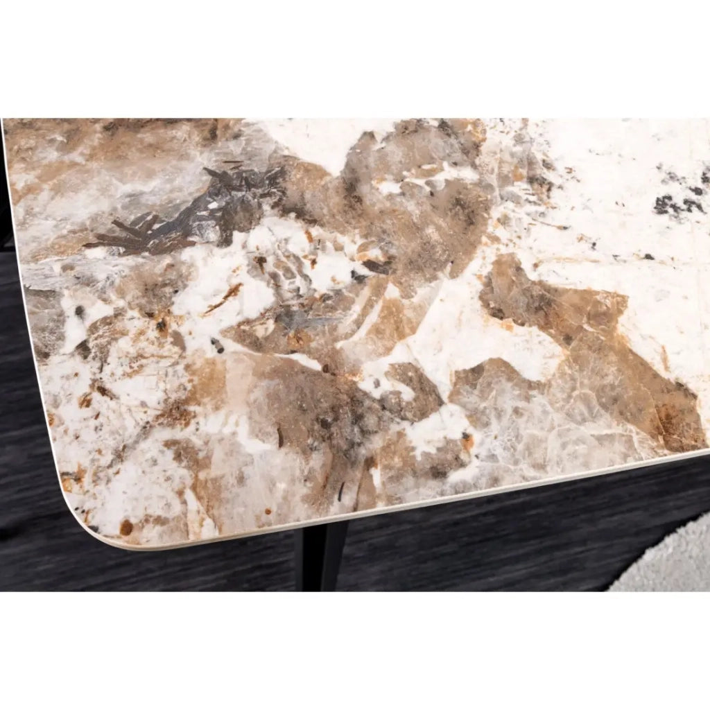 Tavolo da pranzo HEXA – Ceramica effetto pietra e metallo nero – 160 cm – Stile contemporaneo