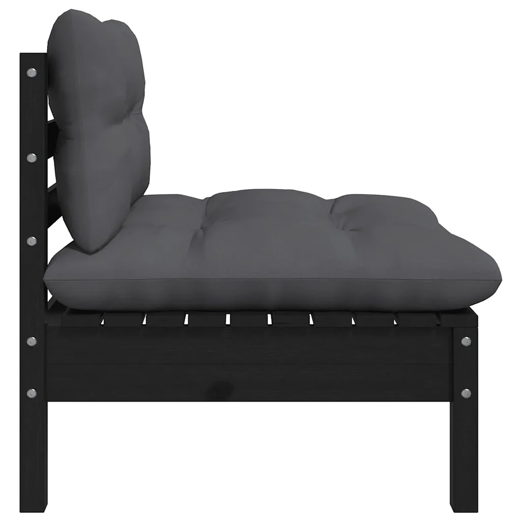 Set Divani da Giardino 3 pz con Cuscini Nero Massello di Pino  cod mxl 73498
