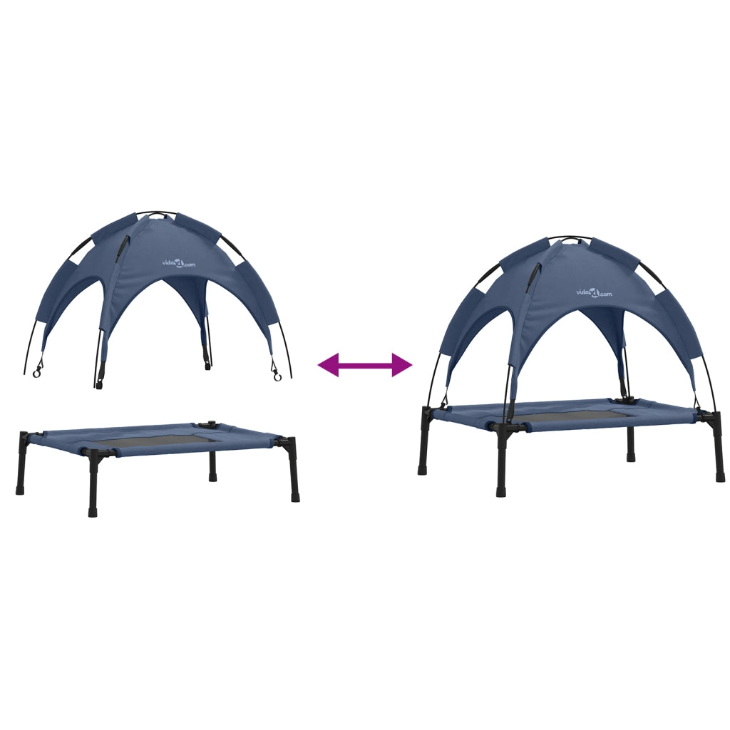 Letto Elevato per Cani con Tetto Rimovibile Blu Navy Acciaio