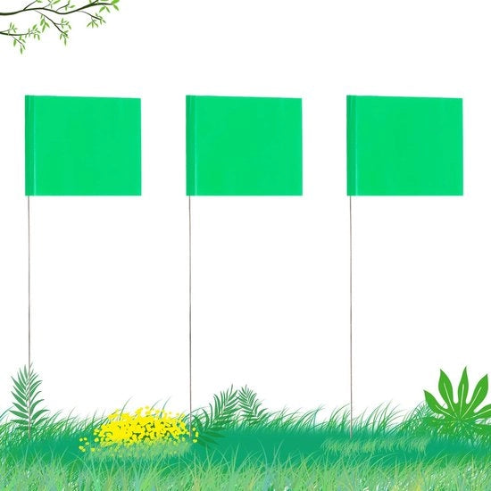 Bandiere da Terra 42 Unità - 2 x 3 Pollici - Asta da Terra 30 cm - Materiale in Vinile - Segnale di Marcatura Verde - Bandiere Resistenti ai Raggi UV