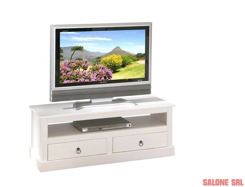 MOBILE PORTA TV PROVENCE 118x39x45H PINO MASSELLO VERNICIATO AD ACQUA BIANCO