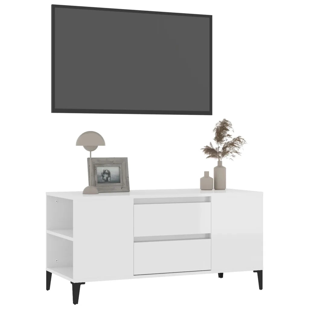 Mobile Porta TV Bianco Lucido 102x44,5x50 cm Legno Multistrato 819606