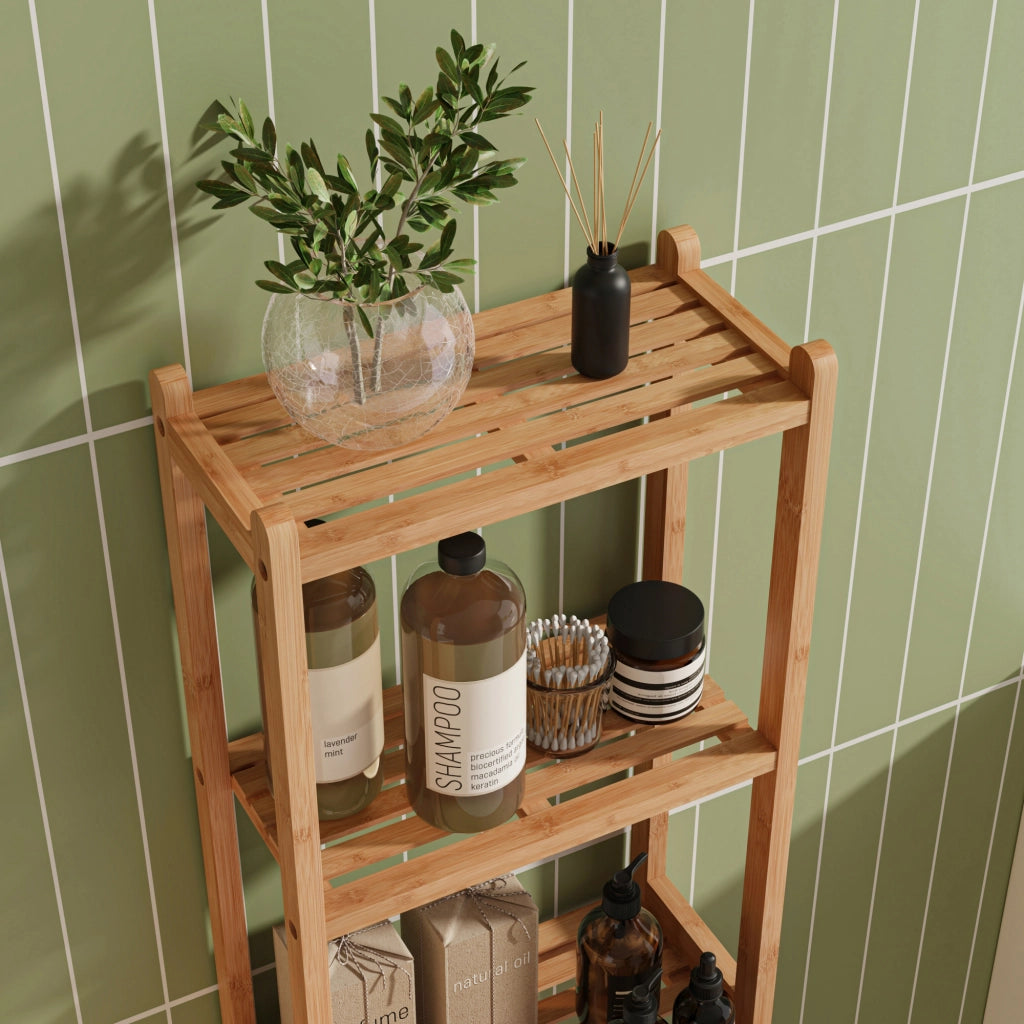 Scaffale da Bagno Anun in Bambù con 4 Scomparti Aperti 128 x 30 x 30 cm - Color Naturale [en.casa]
