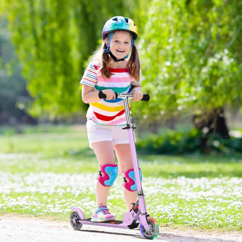 Monopattino Bambini con 2 Ruote LED, Monopattino Bambina Pieghevole in Alluminio con Altezza Regolabile, Crico Massimo di 70 kg, Scooter Portatile per Bambini da 4 Anni+