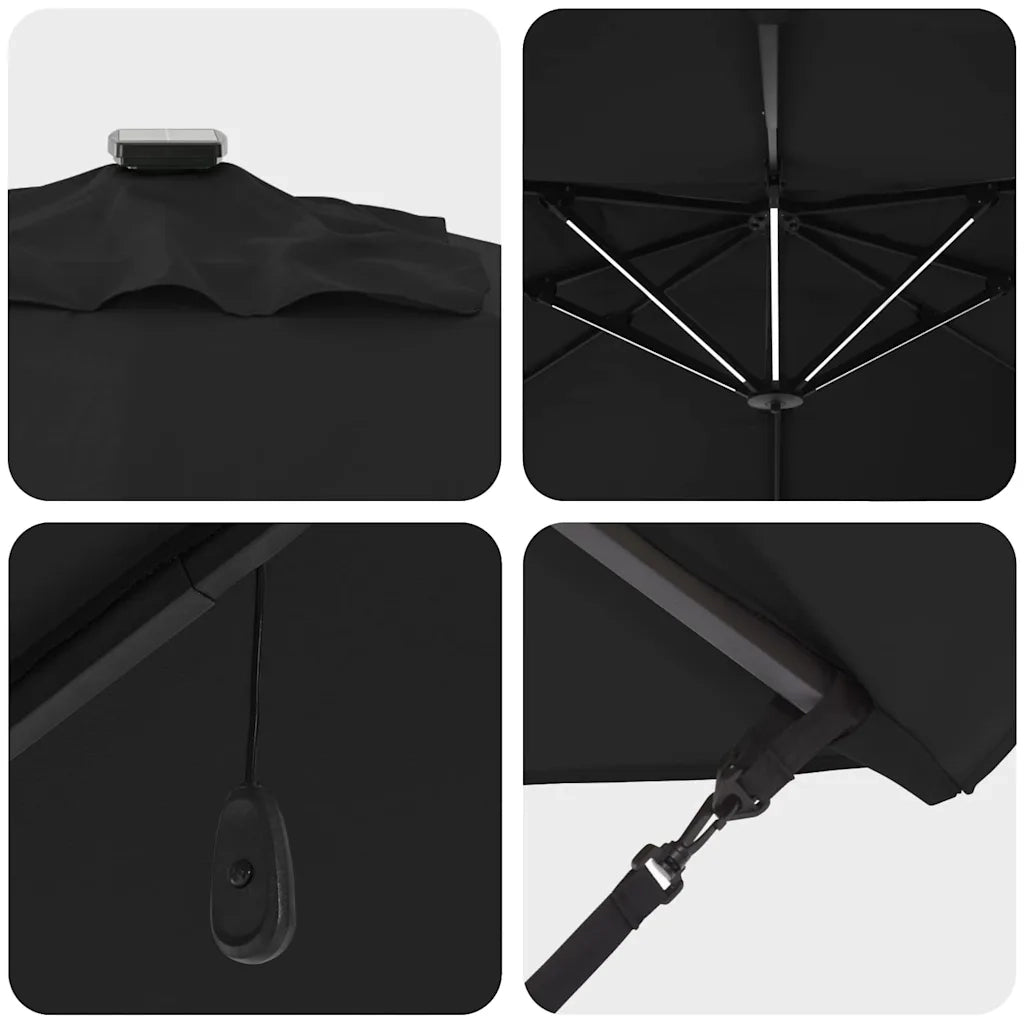 Ombrellone-Ombrello da giardino Nero 352 x 251 x 265 cm Poliestere e Alluminio