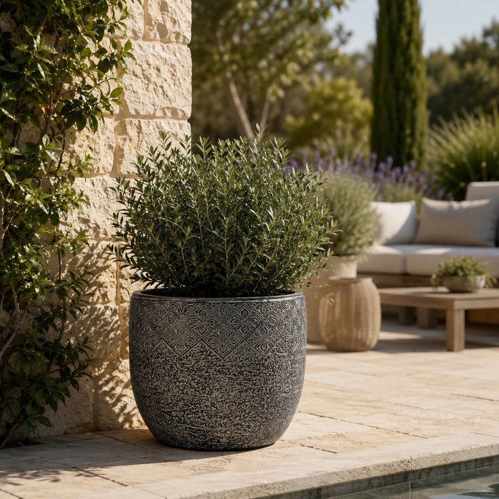 Vaso in fibra di vetro grigio 43,5x43,5x40 cm