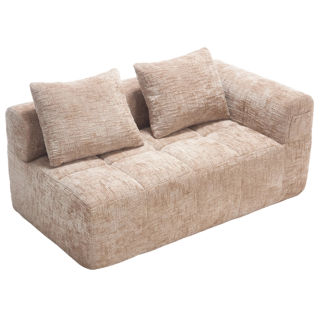 Divano 158x90x60 cm con chaise longue; tasche laterali e cuscino in chenille khaki
