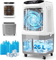 Condizionatore Portatile 3 in 1, Raffreddatore d'Aria con Ruote, Serbatoio, Timer 12H e Telecomando, 2 Modalità & 3 Velocità, Ventilatore & Umidificatore, per Casa, Ufficio (45 x 33 x 88,5 cm)