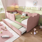 Letto daybed con letto estraibile 90x190 cm in velluto rosa; forma a nuvola