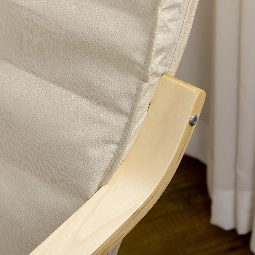 Poltrona Relax con Poggiapiedi Regolabile in 5 Posizioni Seduta Ampia in Betulla e Poliestere Bianco Crema 66;5 × 94 × 100 cm