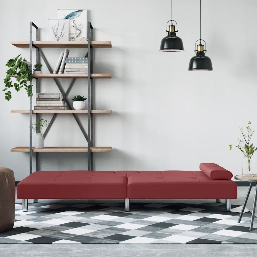 Divano Letto con Portabicchieri in Similpelle Rosso Vino 351930