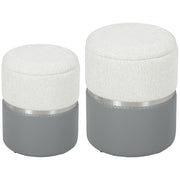 Set 2 Pouf Contenitore ¨C Xylo ¨C Rivestimento Tessuto Chenille e Similpelle Grigio e Crema