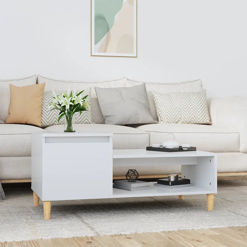 Tavolino da Salotto-Tavolino da soggiorno-Tavolo Bianco Lucido 100x50x45cm Legno Multistrato 782400