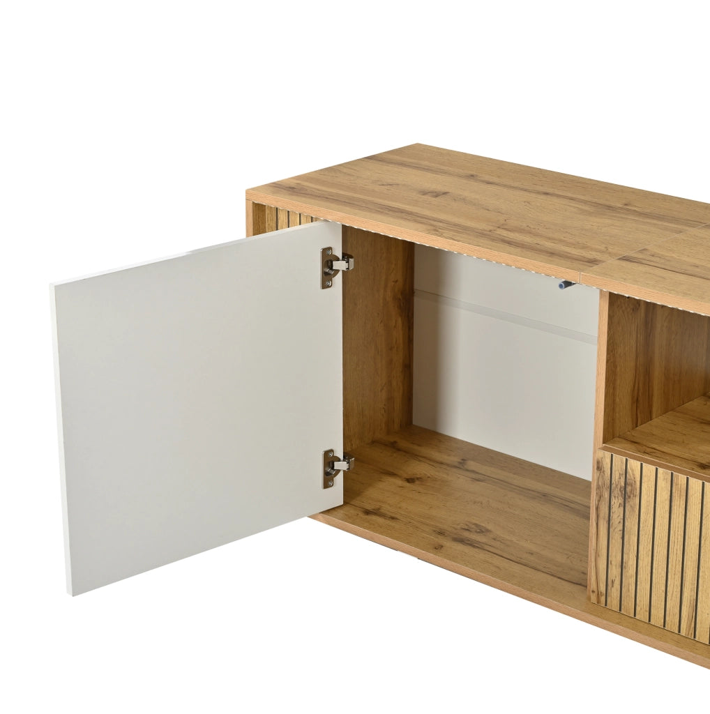 Mobile TV con LED; 2 ante; 1 cassetto; 180x40x51 cm; bianco e naturale