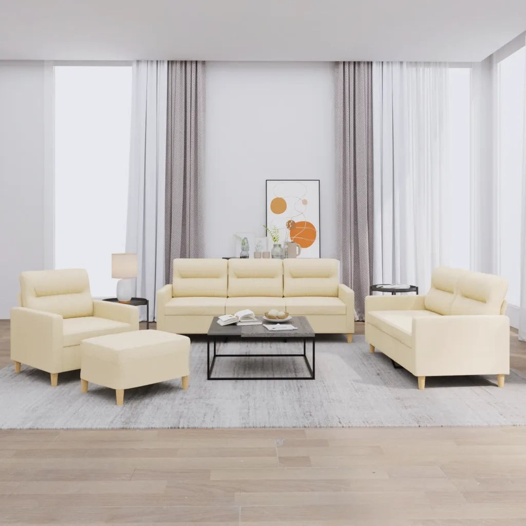 Set di Divani 4 pz con Cuscini Crema in Tessuto