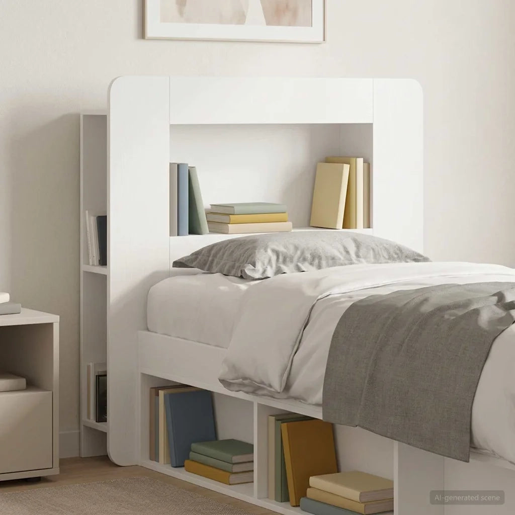 Testata del letto con archiviazione Bianco Legno ingegnerizzato